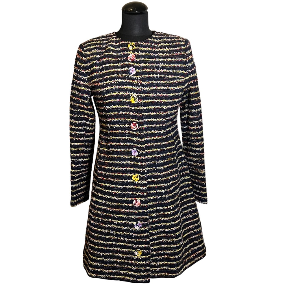 Cabi 5660 Headline Topper Coat in Navy Blue Tweed and Floral, Women's Size 4 - Picture 3 of 16